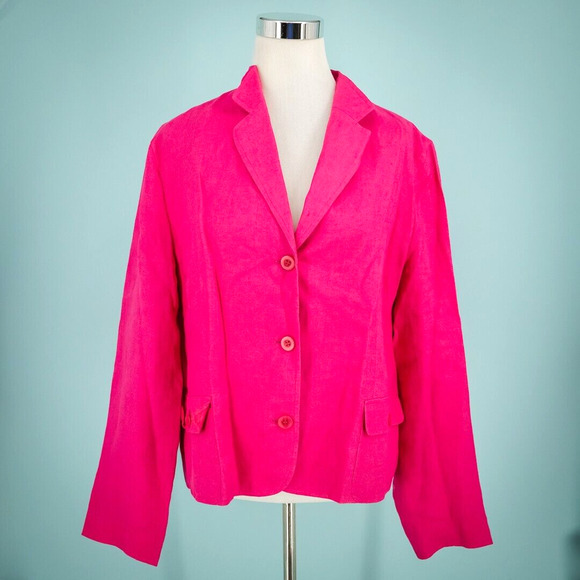 Talbots Plus Size 18 Pink Classic Button Irish Linen Lined Career Blazer Jacket - Picture 1 of 5